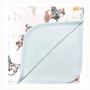 Copper Pearl | Reversible Cowboy Print Baby Blanket with Light Blue Trim